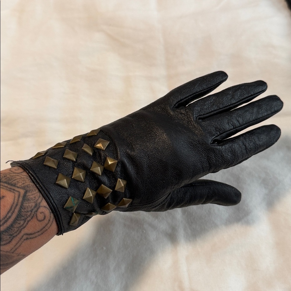 Black Studded Leather Gloves Petite - Picture 6 of 10